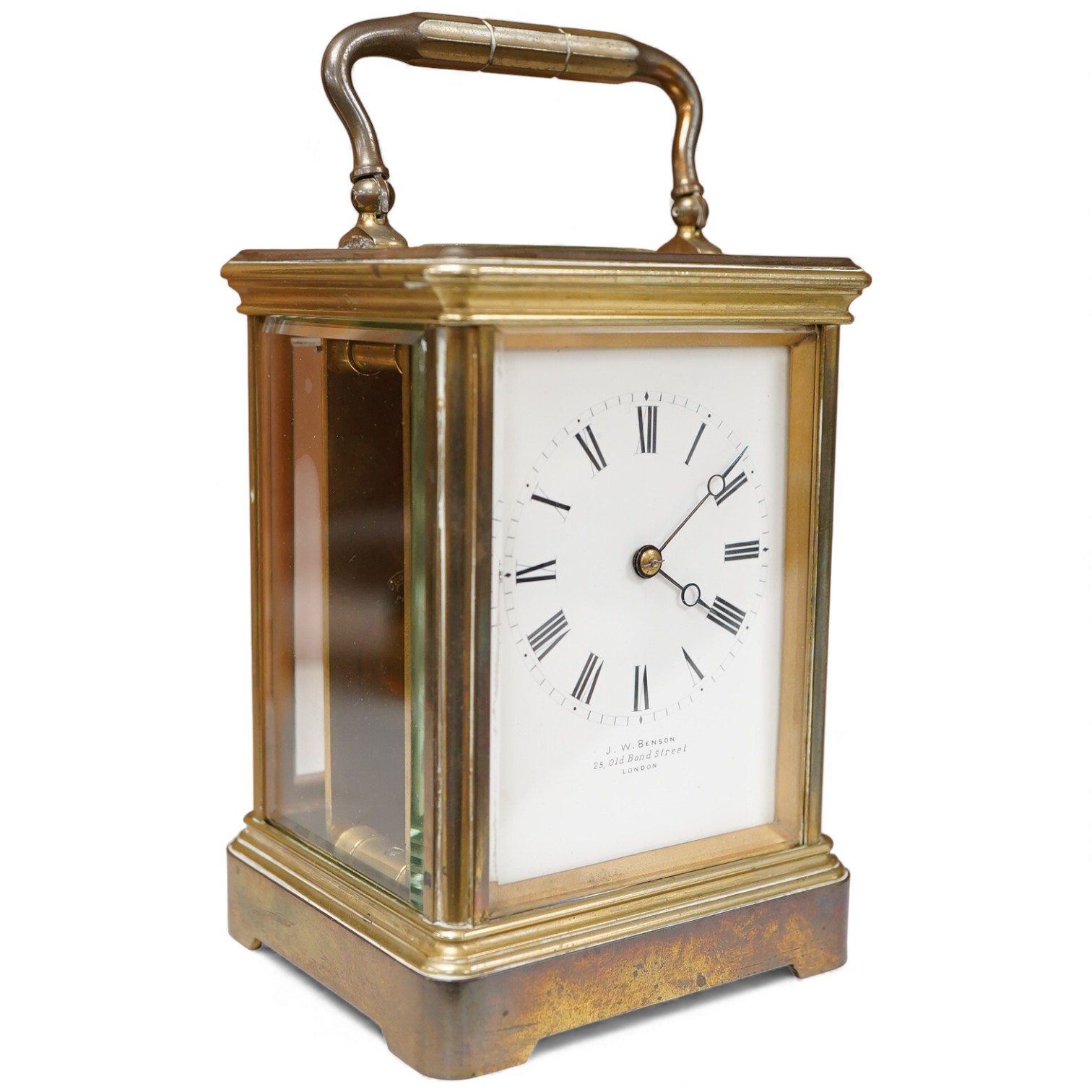 J. W. Benson, a brass carriage timepiece, 15cm